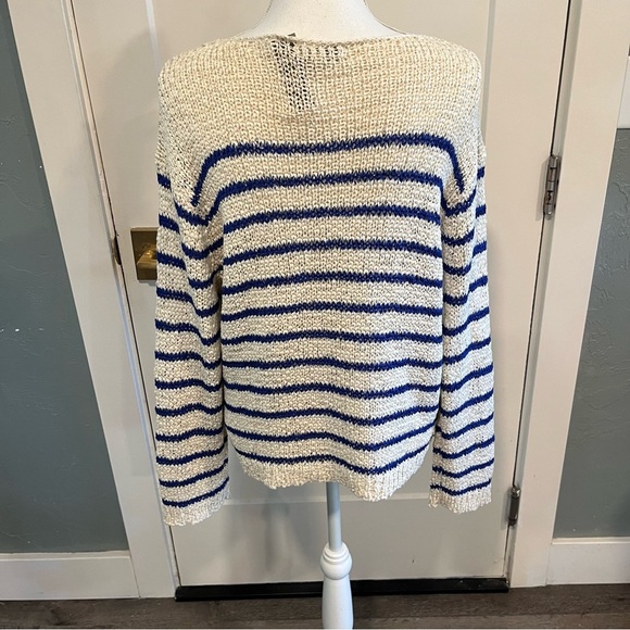 J. Crew Blue & Cream Montauk Pullover Striped Sweater medium - Picture 6 of 8